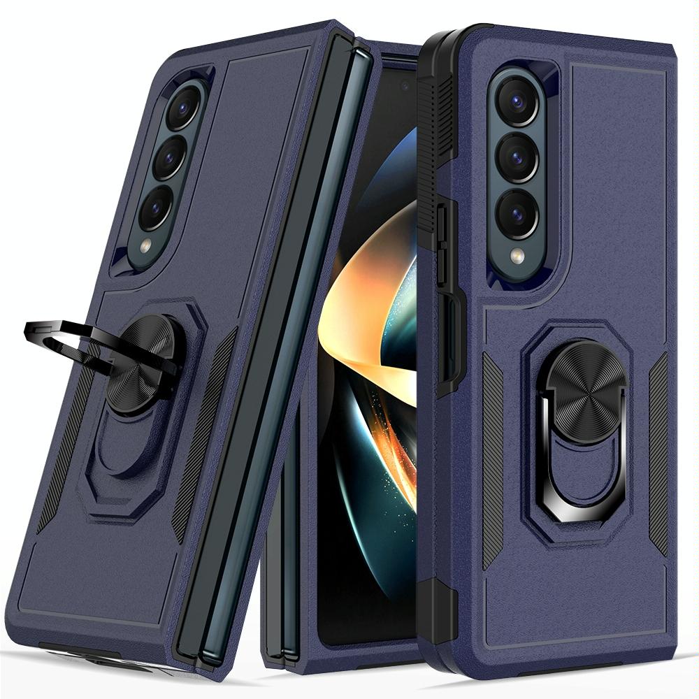 NNEDSZ Galaxy Z Fold 4 Tpu Shockproof Case With Ring - 2 In 1 Design - Black