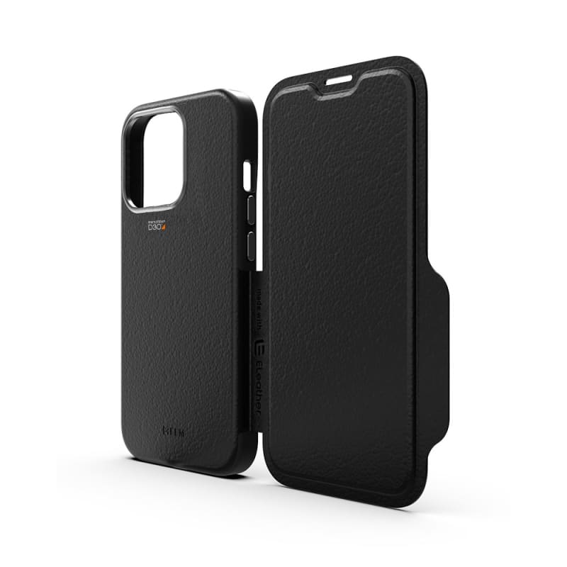 NNEDSZ EFM Monaco Leather Wallet Case Armour with D3O 5G Signal Plus for iPhone 13 Pro (6.1" Pro) - Black